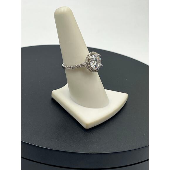 IBB 925 Silver Sparkling Cubic Zirconia Halo Solitaire Accent Ring Sz 7.5 - Picture 10 of 11